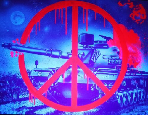 Peace and Love - Toile 116x89cm - Peinture invisible offrant une vue de jour et une de nuit