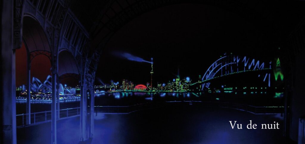 AUSTRALIE - Fresque intérieur 6×2.5m.Peinture fluo offrant une vue de jour et une de nuit. Structure Métallique Gustave EIFFEL : Fresque intérieur 6×2.5m. Peinture fluo offrant une vue de jour et une de nuit. Structure Métallique Gustave EIFFEL.