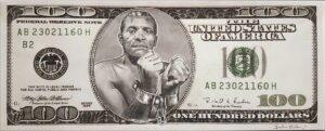 BILLET DE 100 DOLLARS - Dessin au crayon sur papier - Taille 96×40 cm.