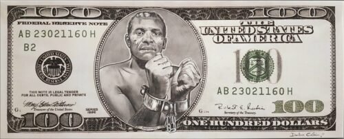 BILLET DE 100 DOLLARS - Dessin au crayon sur papier - Taille 96×40 cm.