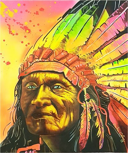 CHEF INDIEN - Toile 100 x 81 cm.