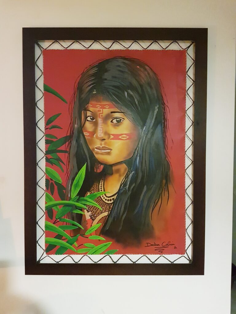 GIRL - Taille 90x115cm - Peinture sur simili cuir.