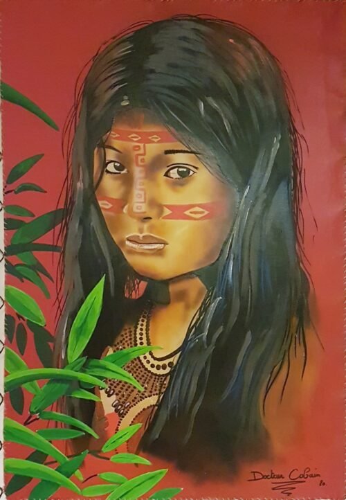 GIRL - Taille 90x115cm - Peinture sur simili cuir.