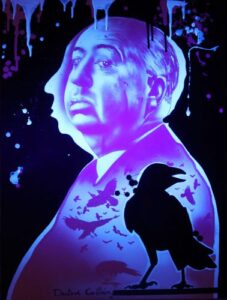HITCHCOCK- Toile 92x73cm - Peinture invisible offrant une vue de jour et une de nuit.