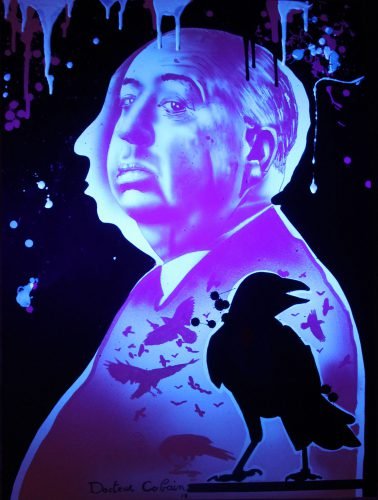 HITCHCOCK- Toile 92x73cm - Peinture invisible offrant une vue de jour et une de nuit.