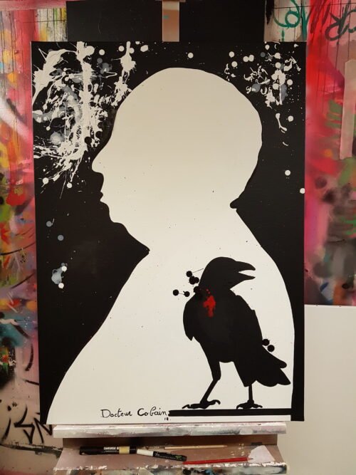 HITCHCOCK- Toile 92x73cm - Peinture invisible offrant une vue de jour et une de nuit.