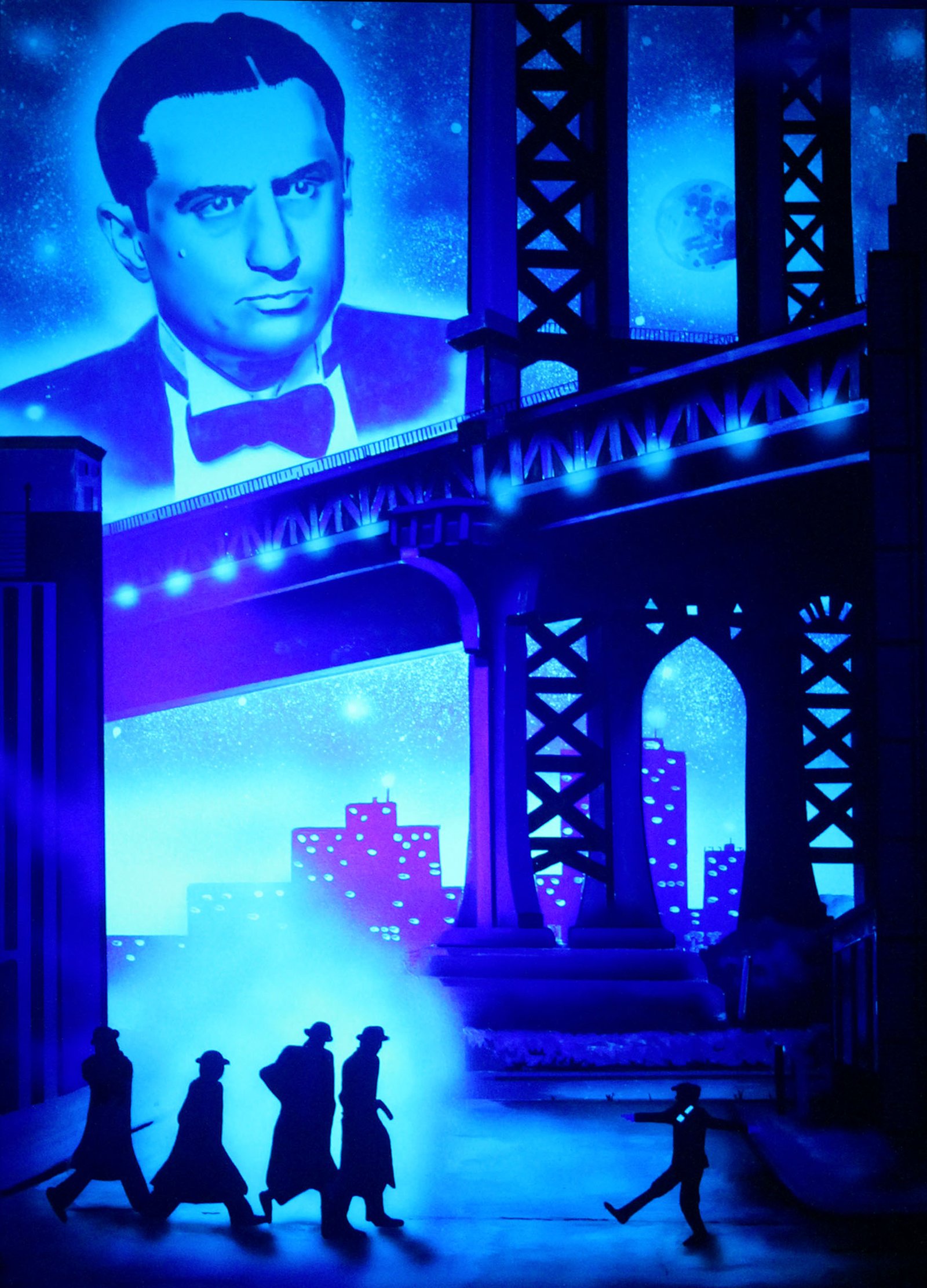 IL ETAIT UNE FOIS - Toile 81x116cm - Peinture sur toile, acrylique fluo et peinture invisible offrant une vue de jour et une vue de nuit.