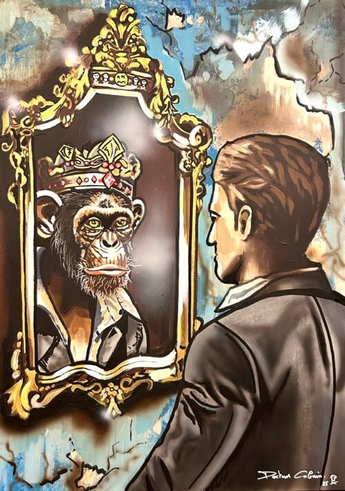 LE ROI DES PRIMATES, 2025 – Huile sur toile – 92 x 65 cm.