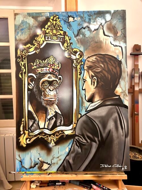 LE ROI DES PRIMATES, 2025 – Huile sur toile – 92 x 65 cm.