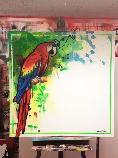 PIRATE - Toile 100x100cm - Peinture sur toile, acrylique fluo et peinture invisible offrant une vue de jour et une vue de nuit.