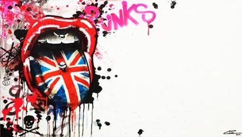 PUNK - Toile 116x81cm - Peinture sur toile, acrylique fluo et peinture invisible offrant une vue de jour et une vue de nuit.