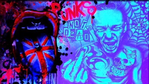 PUNK - Toile 116x81cm - Peinture sur toile, acrylique fluo et peinture invisible offrant une vue de jour et une vue de nuit.