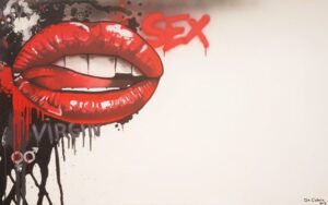 SEX - Toile 116x73cm - Peinture sur toile, acrylique fluo et peinture invisible offrant une vue de jour et une vue de nuit.