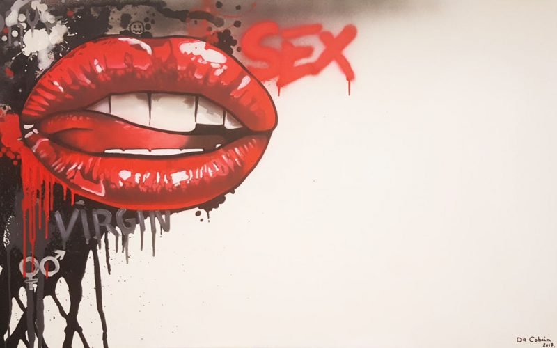 SEX - Toile 116x73cm - Peinture sur toile, acrylique fluo et peinture invisible offrant une vue de jour et une vue de nuit.