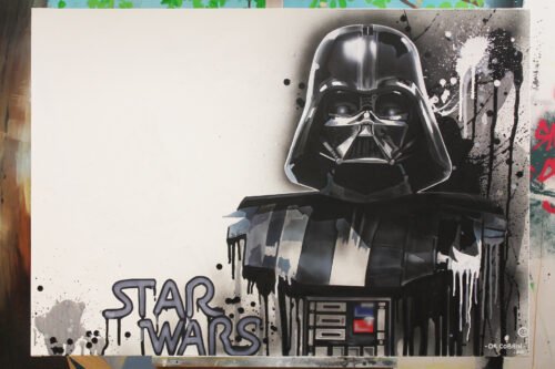 STAR WARS - Toile 116x81cm - Peinture sur toile, acrylique fluo et peinture invisible offrant une vue de jour et une vue de nuit.