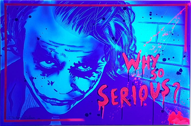 WHY SO SERIOUS - Toile 92x73cm - Peinture invisible offrant une vue de jour et une de nuit.